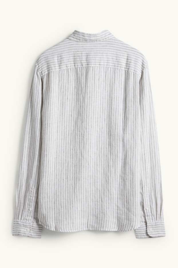 Hommes - Chemise en lin - regular fit - col Kent - à rayures - blanc crème