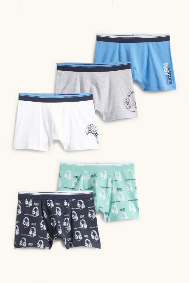Bambini - Confezione da 5 - videogiochi - boxer - azzurro