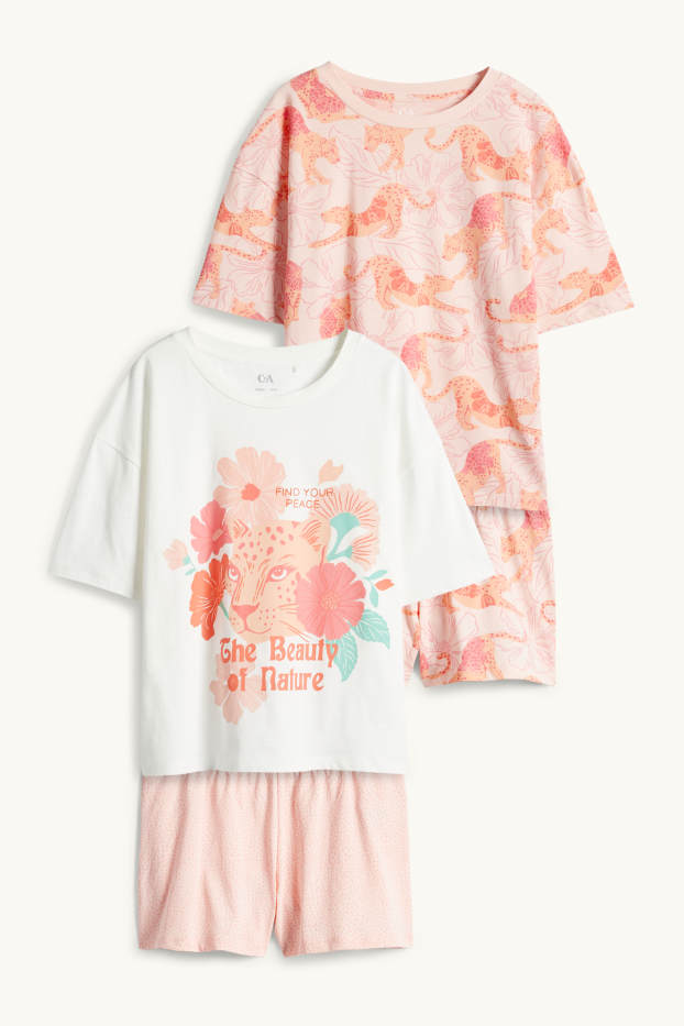 Children Girls - Multipack of 2 - leopard - short pyjamas - 4 piece - white / rose