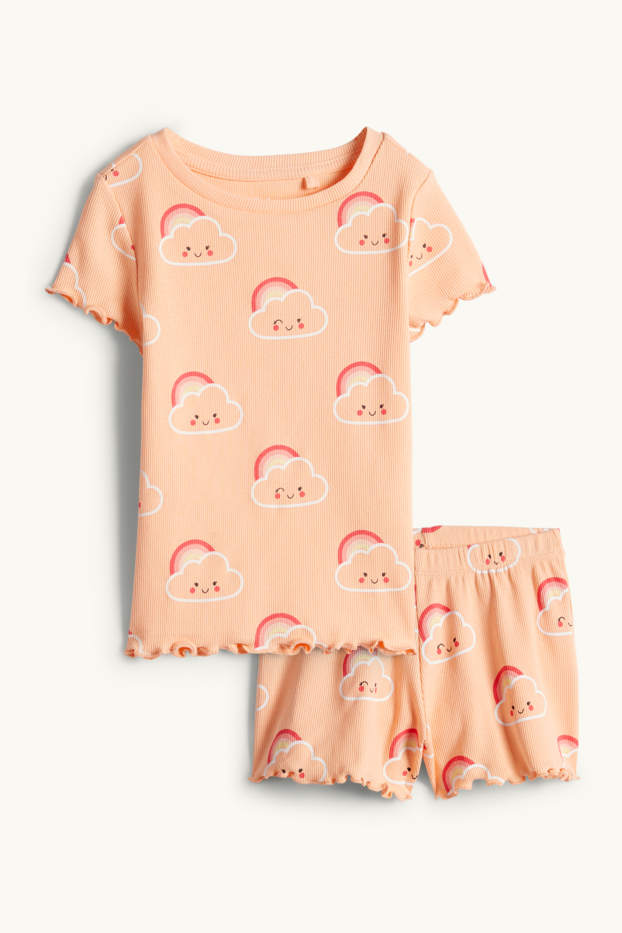Kinder Mädchen - Wolke und Regenbogen - Shorty-Pyjama - gerippt - 2 teilig - hellorange