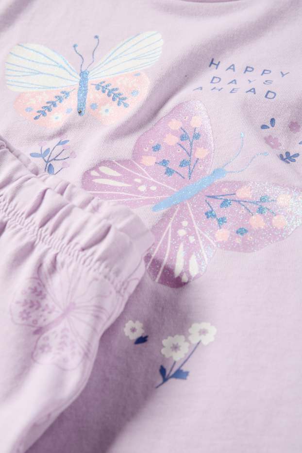 Kinderen: meisjes - Vlinder - shortama - 2-delig - glanseffect - lichtpaars