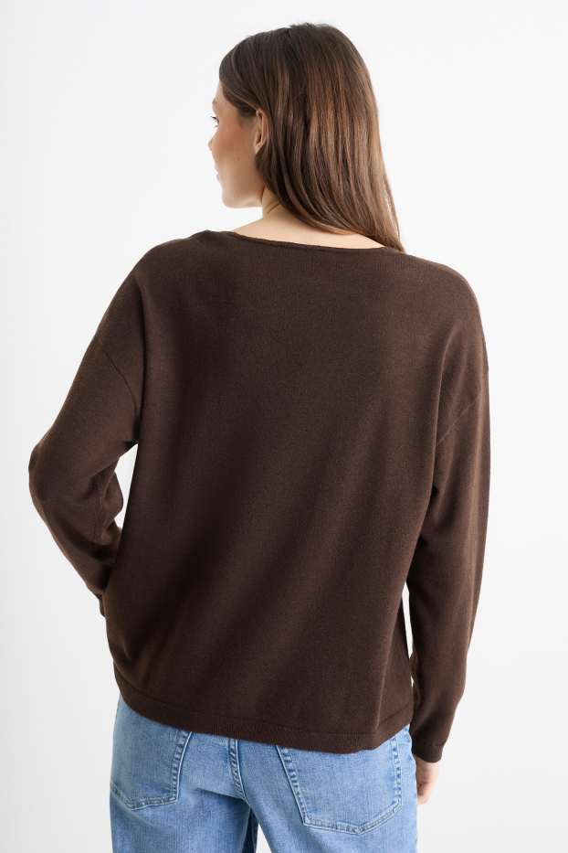 Dona - Jersei amb coll en punta - marró fosc