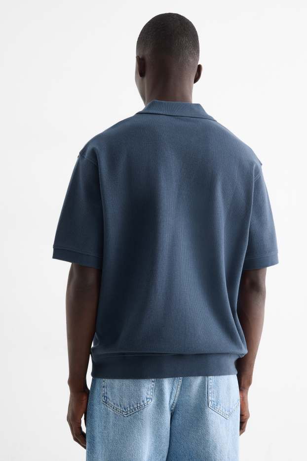 Herren - Strick-Poloshirt - Relaxed Fit - gerippt - dunkeltürkis