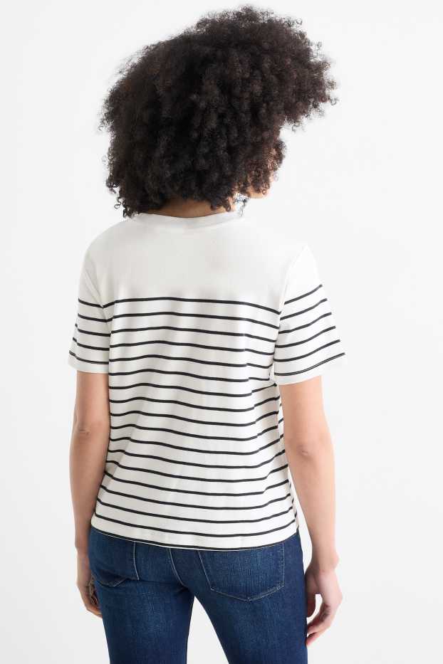Femmes - T-shirt - regular fit - à rayures - bleu foncé / blanc