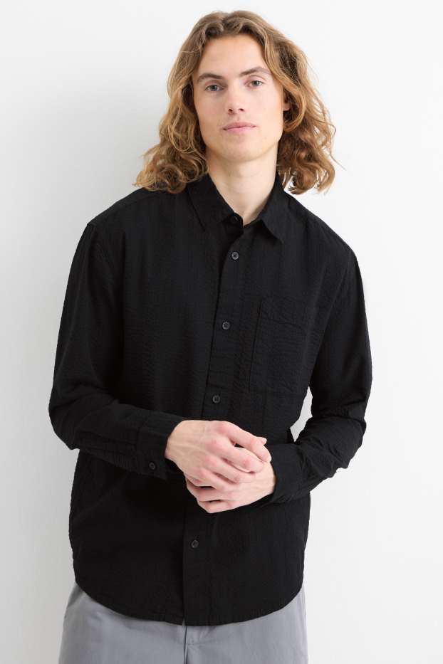 Hombre - Camisa - relaxed fit - Kent - con textura - negro