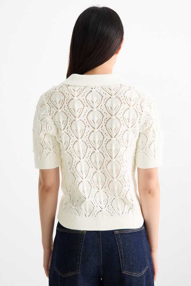 Women - Knitted jumper - short sleeve - cremewhite