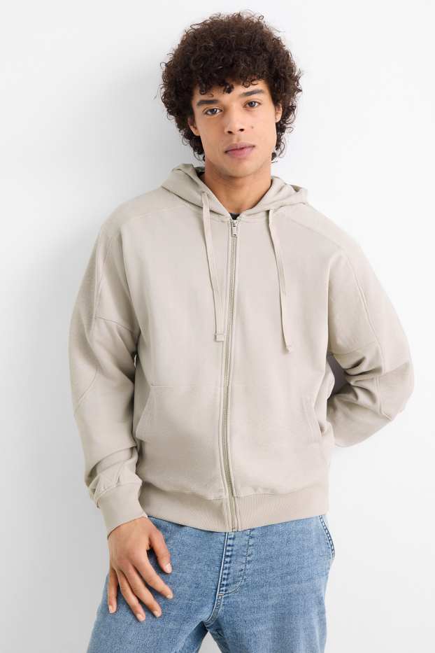 Uomo - Felpa con zip e cappuccio - beige