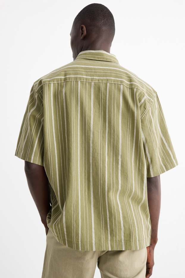 Hommes - Chemise - relaxed fit - col kent - lin mélangé - à rayures - vert