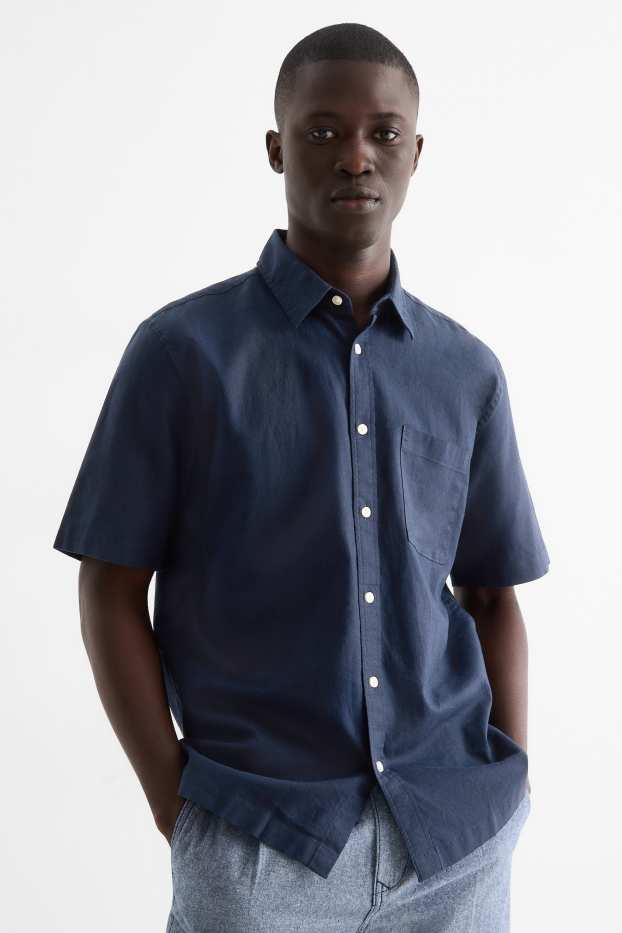 Unisex - Camisa - regular fit - Kent - mescla de lli - blau fosc