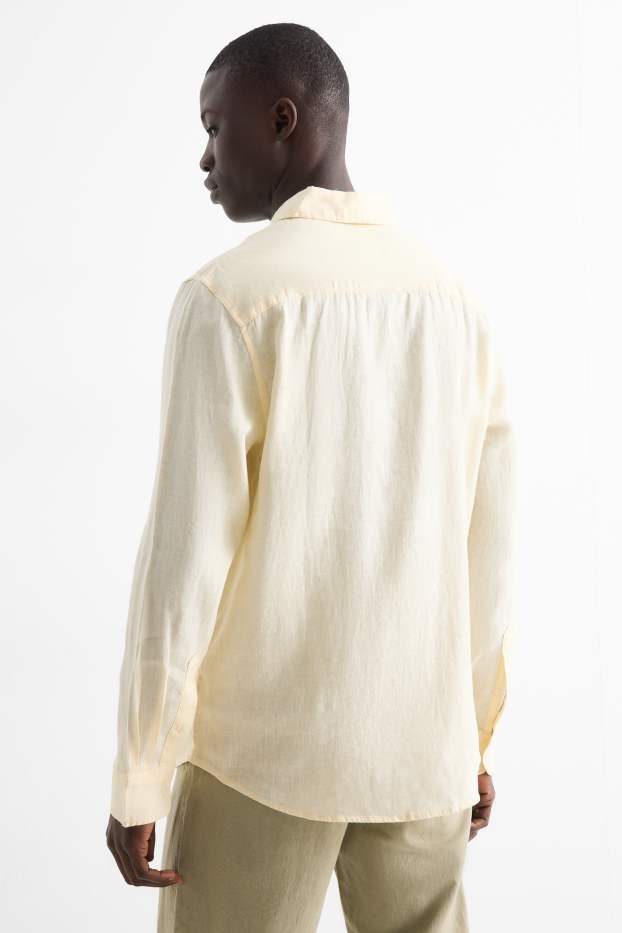 Heren - Linnen overhemd - regular fit - kent - lichtgeel