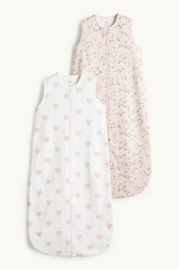 Nadó nena - Paquet de 2 - maduixes - sac de dormir per a nadó - 6-18 mesos - blanc/rosa