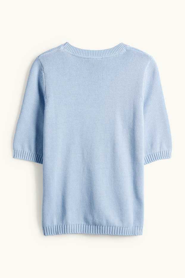 Damen - Strickpullover - kurzarm - hellblau