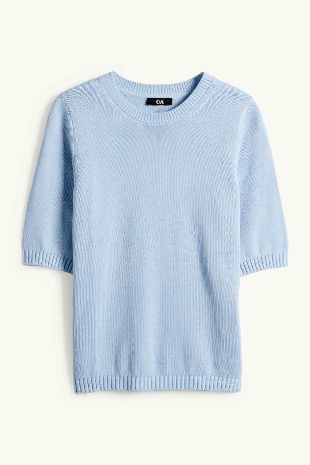 Damen - Strickpullover - kurzarm - hellblau