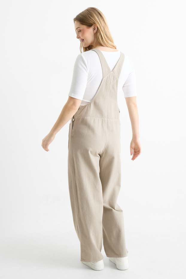 Damen - Umstands-Jeans-Latzhose - beige