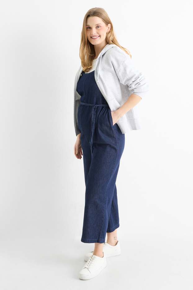 Dames - Zwangerschapstuinbroek van denim - jeansdonkerblauw