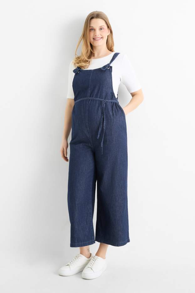 Dames - Zwangerschapstuinbroek van denim - jeansdonkerblauw
