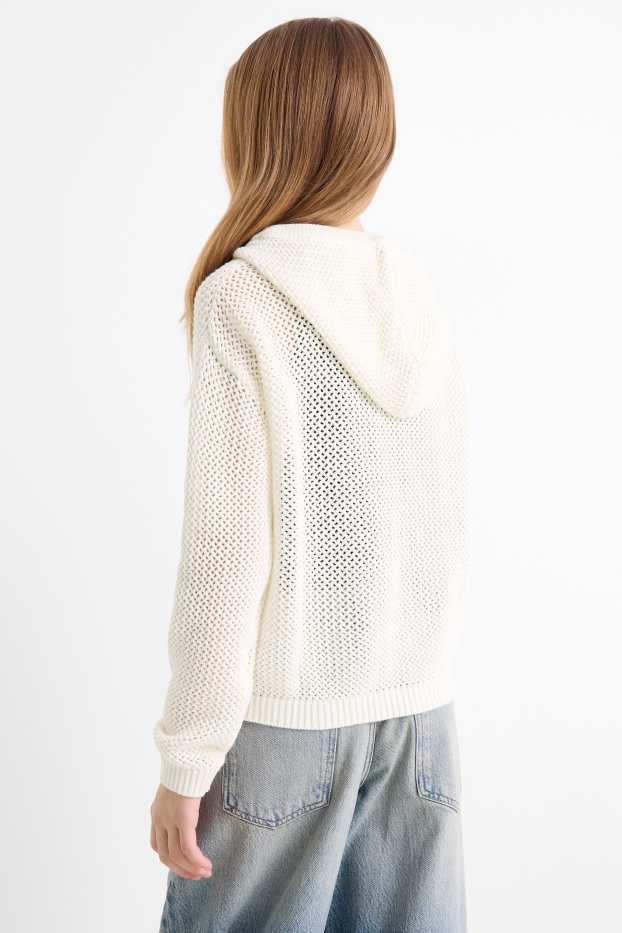 Enfants filles - Pull à capuche - finition texturée - blanc / bleu