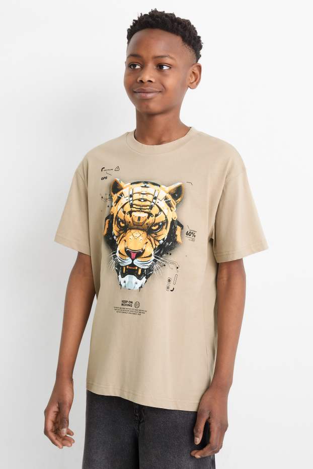 Children Boys - Tiger - short sleeve T-shirt - beige