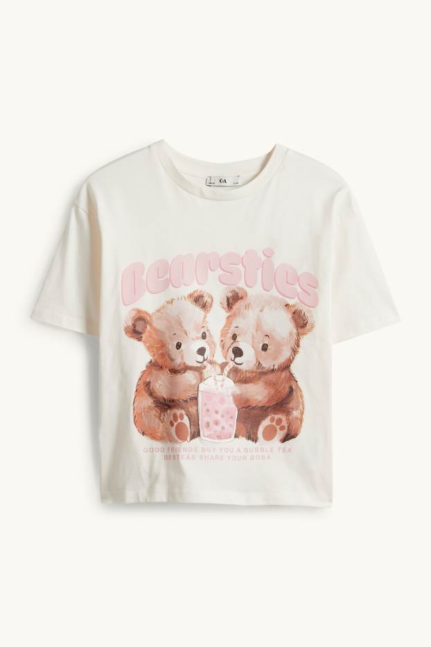 Kinder Mädchen - Teddybär - Kurzarmshirt - cremefarben