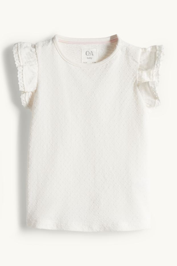 Baby: meisjes - Bloemetje - baby-outfit met haakwerk - 2-delig - wit / blauw