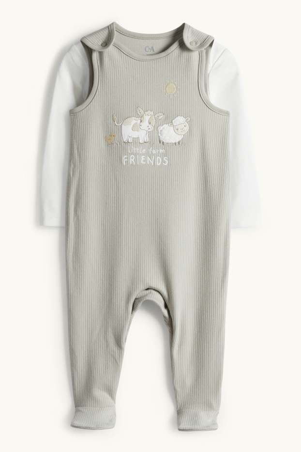 Nadó nen - Ovella, vaca i pollet - conjunt de pijama sencer - 2 peces - blanc/gris