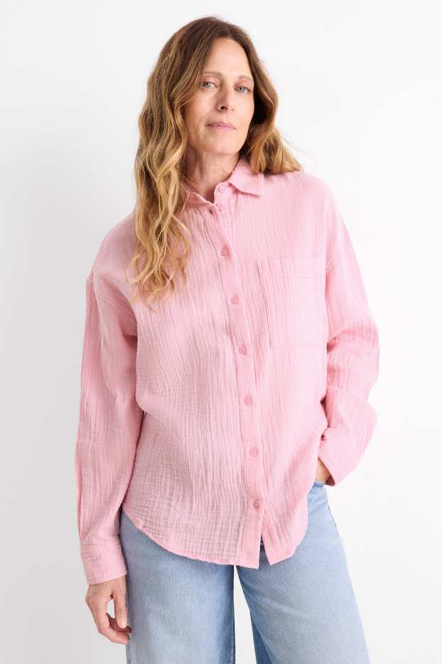 Femmes - Chemisier en gaze de coton - rose