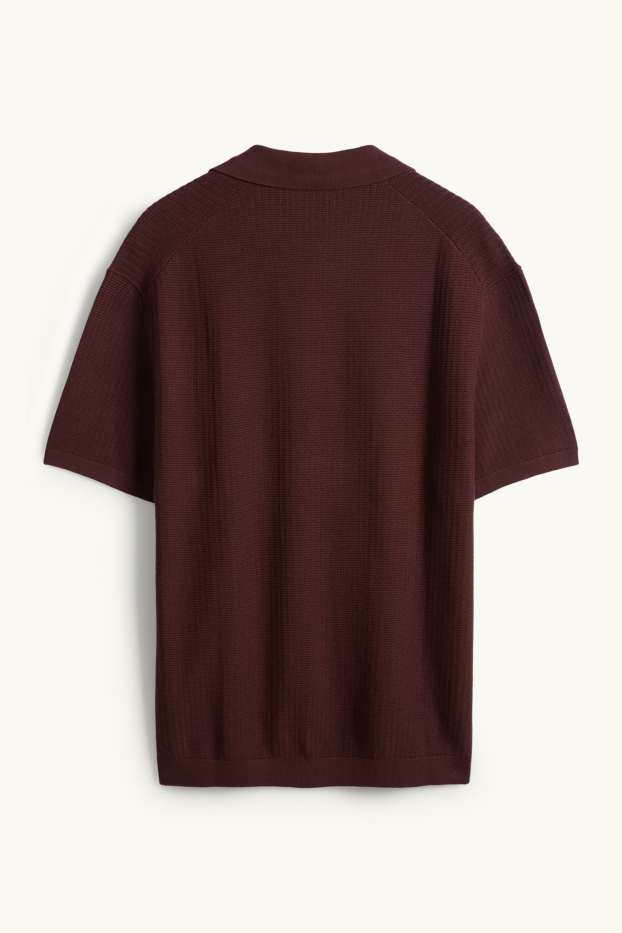 Heren - Gebreid poloshirt - relaxed fit - met structuur - bordeaux