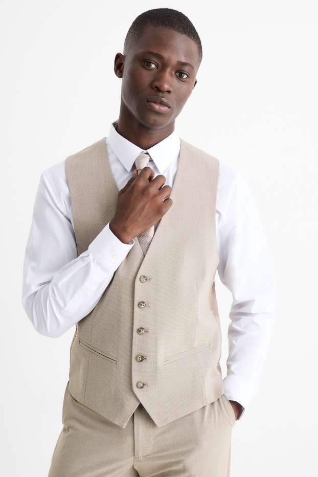 Hommes - Costume à cravate - regular fit - extensible - 4 pièces - beige