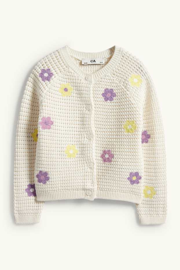Enfants filles - Fleurs - gilet en maille - finition texturée - blanc crème