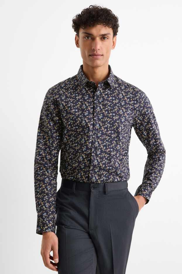 Men - Business shirt - slim fit - kent collar - easy-iron - patterned - dark blue