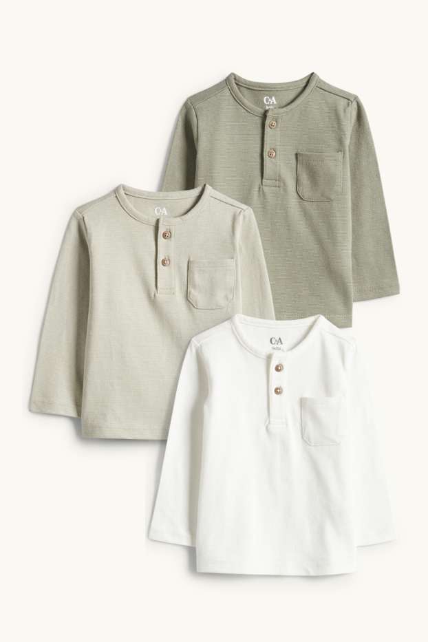 Nadó nen - Paquet de 3 - samarreta de màniga llarga per a nadó - acanalada - verd / blanc trencat