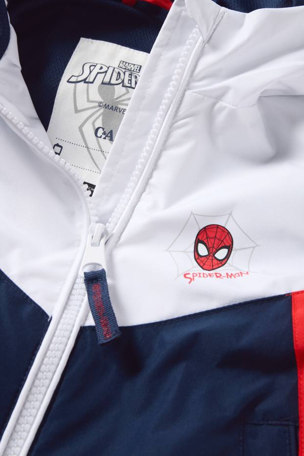 Children Boys - Spider-Man - jacket with hood - water-repellent - dark blue / white