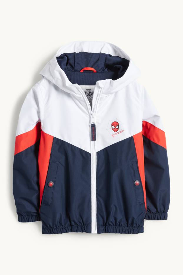 Children Boys - Spider-Man - jacket with hood - water-repellent - dark blue / white