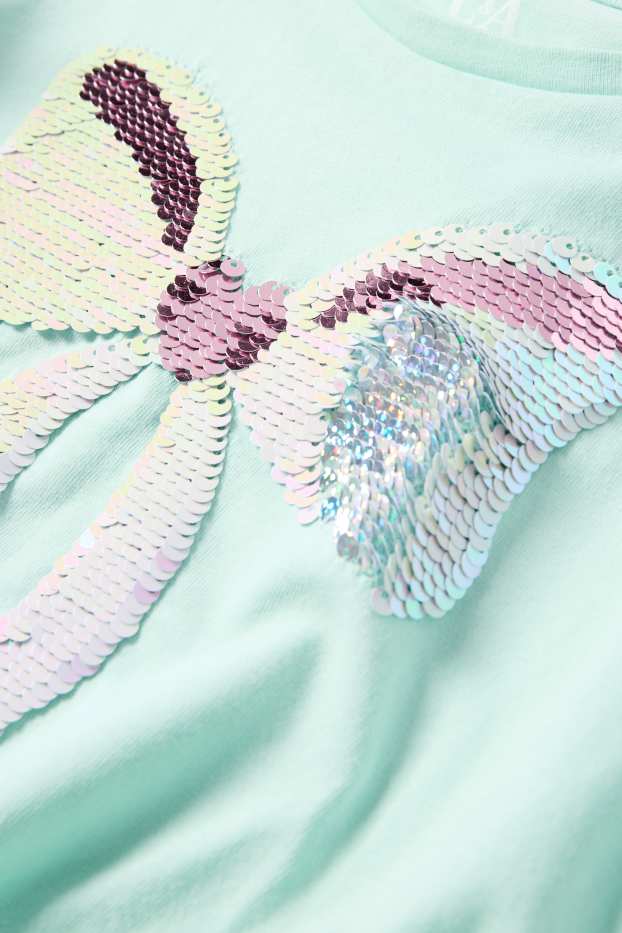 Bambine - Fiocco - t-shirt con nodo - effetto brillante - verde menta