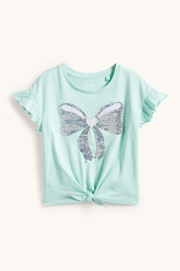 Bambine - Fiocco - t-shirt con nodo - effetto brillante - verde menta