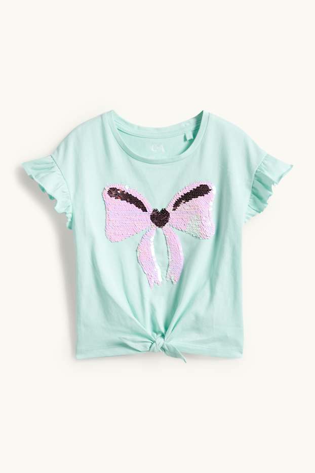 Bambine - Fiocco - t-shirt con nodo - effetto brillante - verde menta
