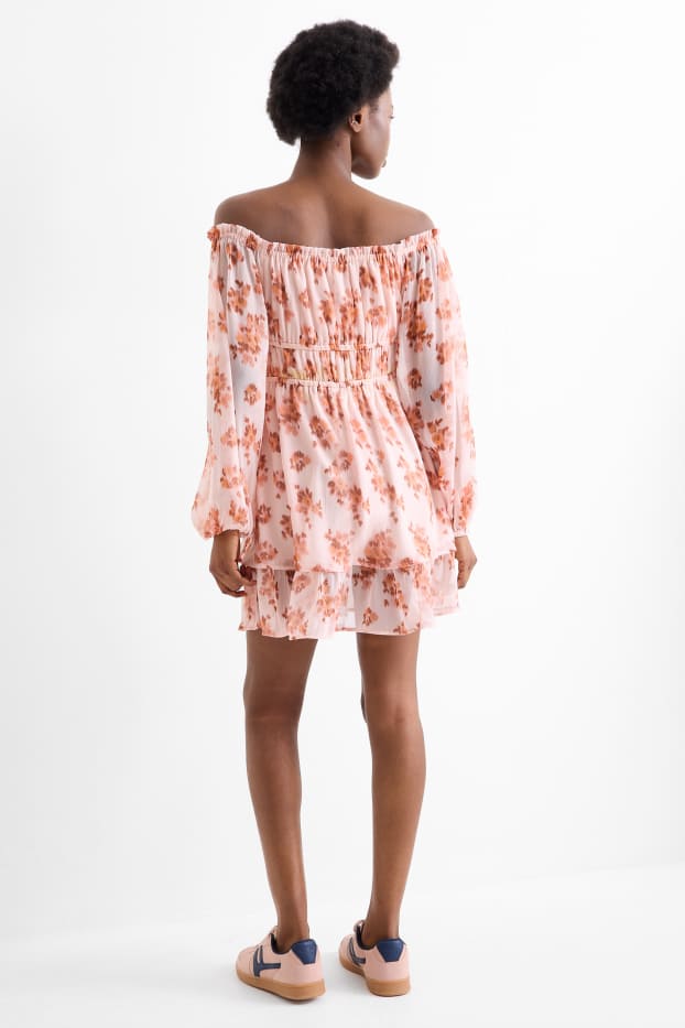 Women - Empire dress - floral - textured - dark rose