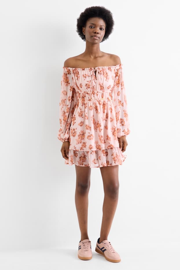 Women - Empire dress - floral - textured - dark rose