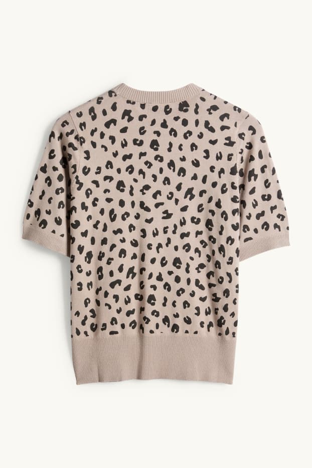 Femei - Pulover din tricot - mânecă scurtă - imprimeu de leopard - negru / nej