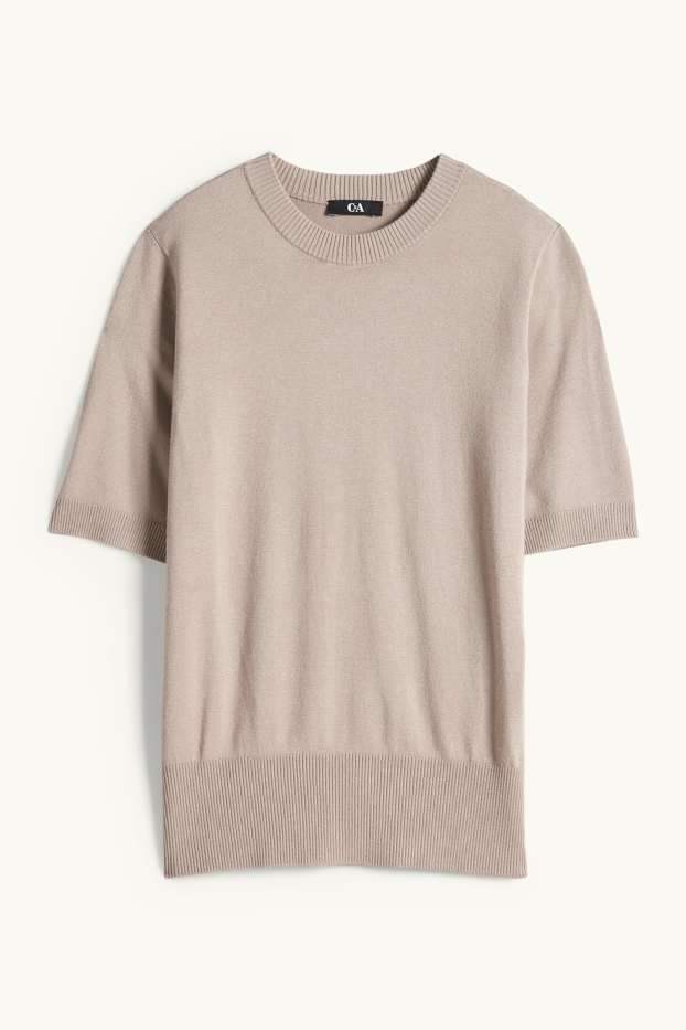 Dames - Gebreide trui - korte mouwen - taupe