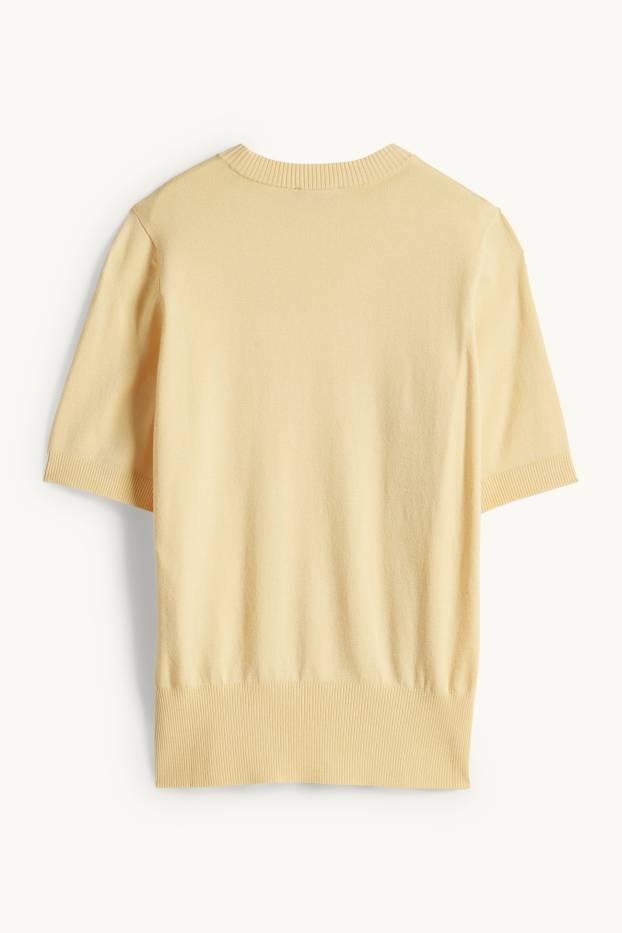 Dames - Gebreide trui - korte mouwen - geel