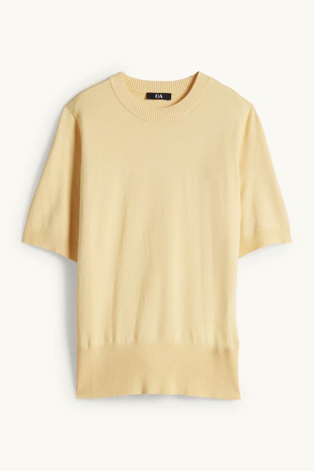 Dames - Gebreide trui - korte mouwen - geel