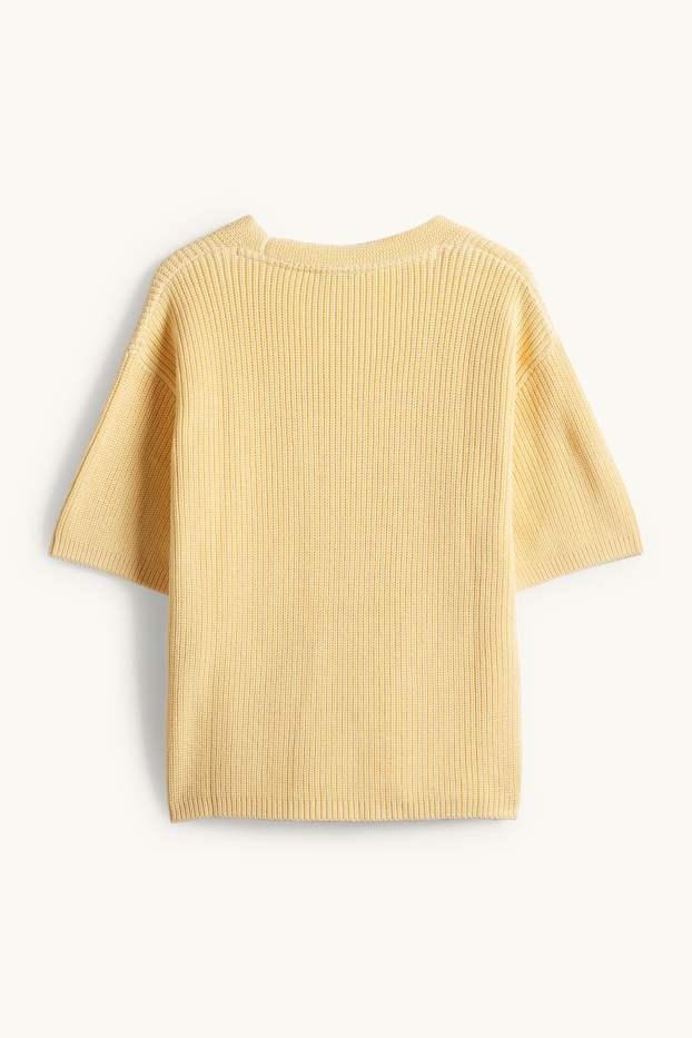 Femmes - Pull en maille - manches courtes - jaune