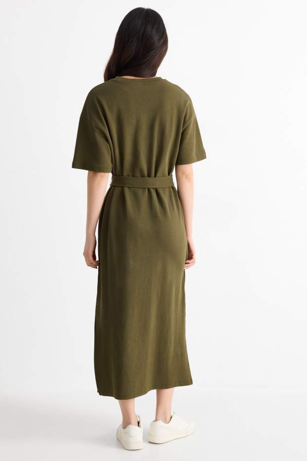 Femmes - Robe T-shirt avec ceinture - kaki