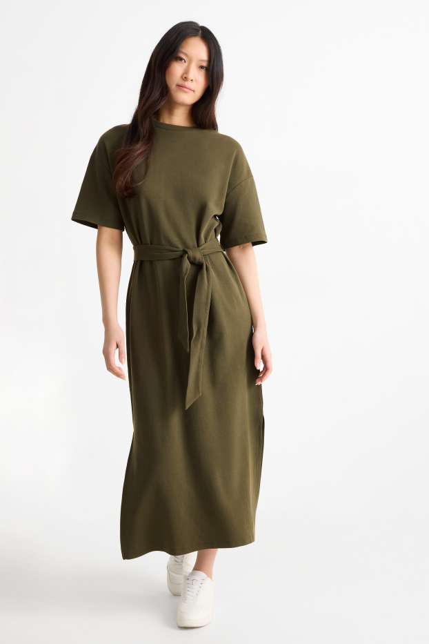 Femmes - Robe T-shirt avec ceinture - kaki