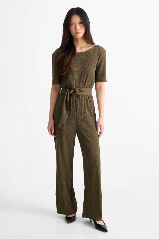 Donna - Tuta con cintura - tessuto tramato - kaki