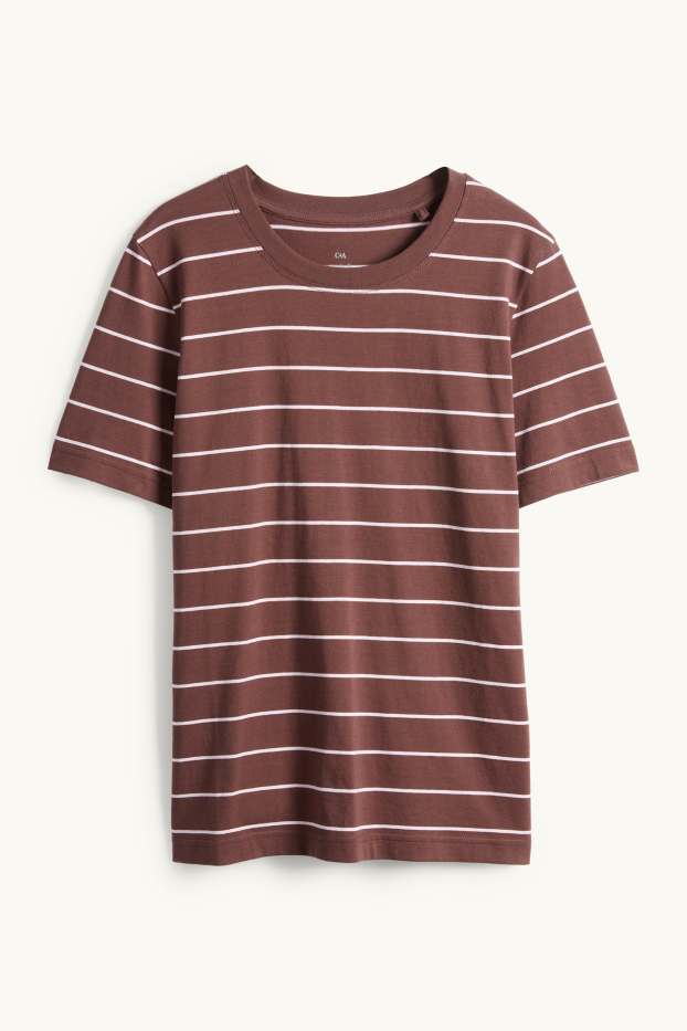 Donna - T-shirt - regular fit - a righe - marrone