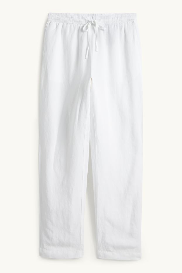 Dámské - Plátěné kalhoty - mid waist - tapered fit - lněná směs - bílá