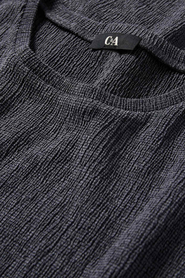 Femmes - T-shirt - slim fit - texturé - gris foncé