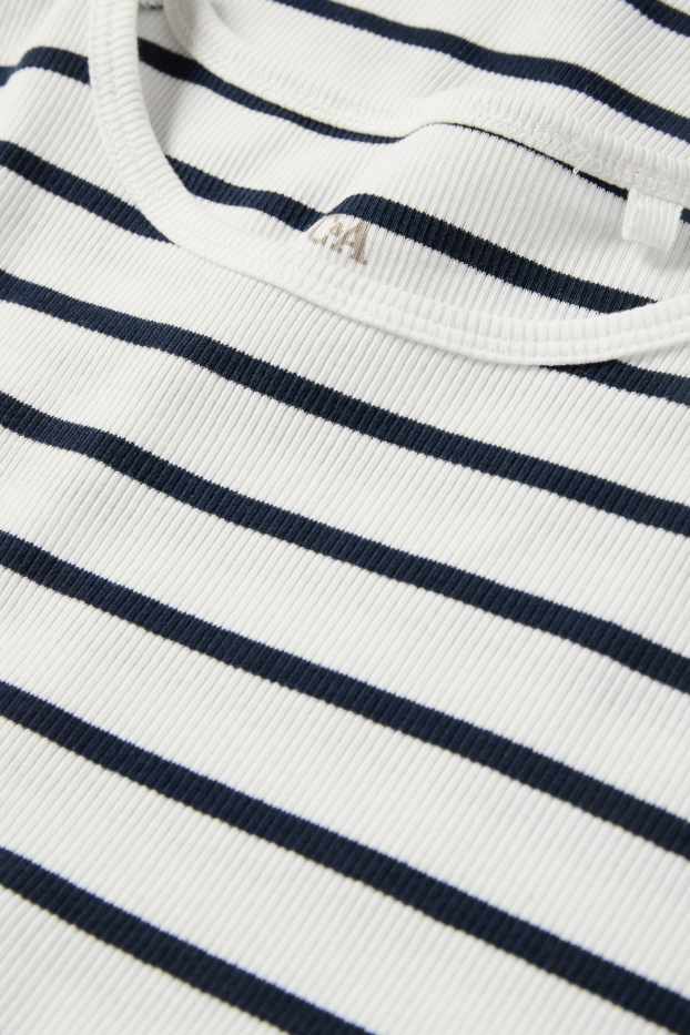 Damen - T-Shirt - Slim Fit - gerippt - gestreift - weiss / schwarz